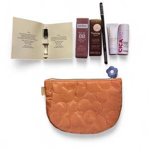 IPSY Orange Quilted Cosmetic Pouch with Beauty Products
